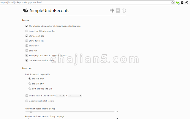 Chrome撤销关闭的标签和该标签历史的插件SimpleUndoRecents
