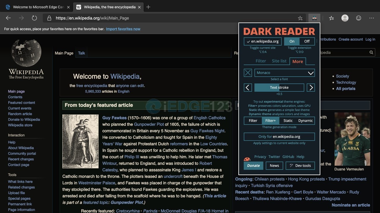 Dark Reader v4.9.47（为网页开启护眼模式黑暗模式 可调亮度）