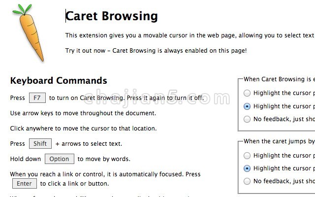 Caret Browsing 光标浏览模式 （由Google提供）